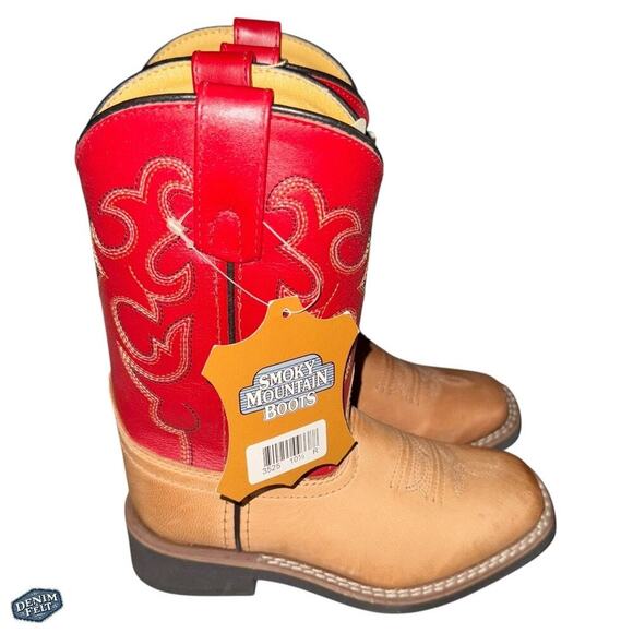 Smoky Mountain Kids/Boys/Youth Red/Brown Cowboy Western Boots | NEW!! - Picture 1 of 12